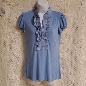 BCBGMaxAzria sz S blue top with cascade like neckline